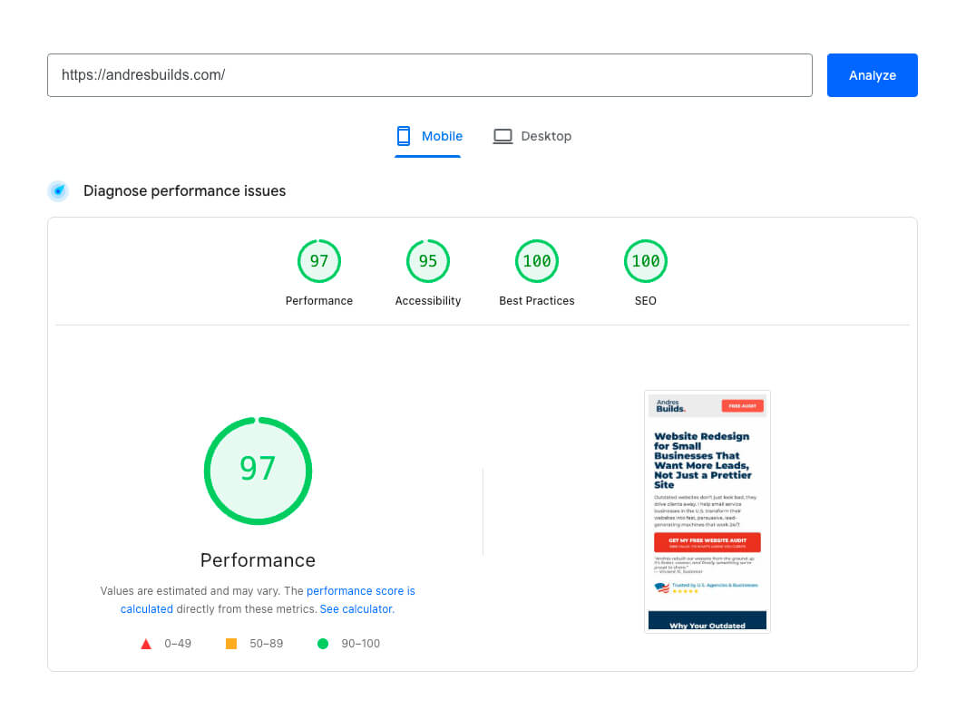 Andres Builds PageSpeed Insights