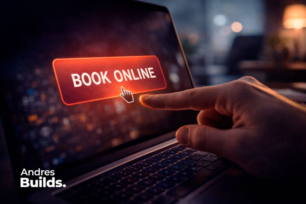 Online booking action on a service business website affected by page speed and usability