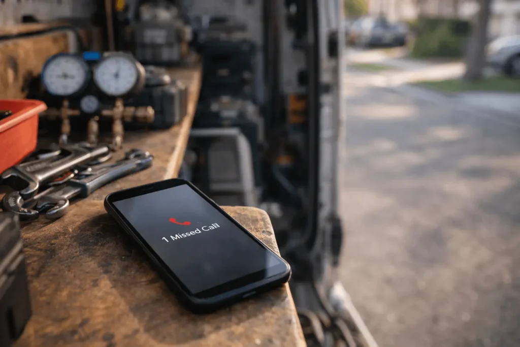 Missed phone call on HVAC service phone inside work van