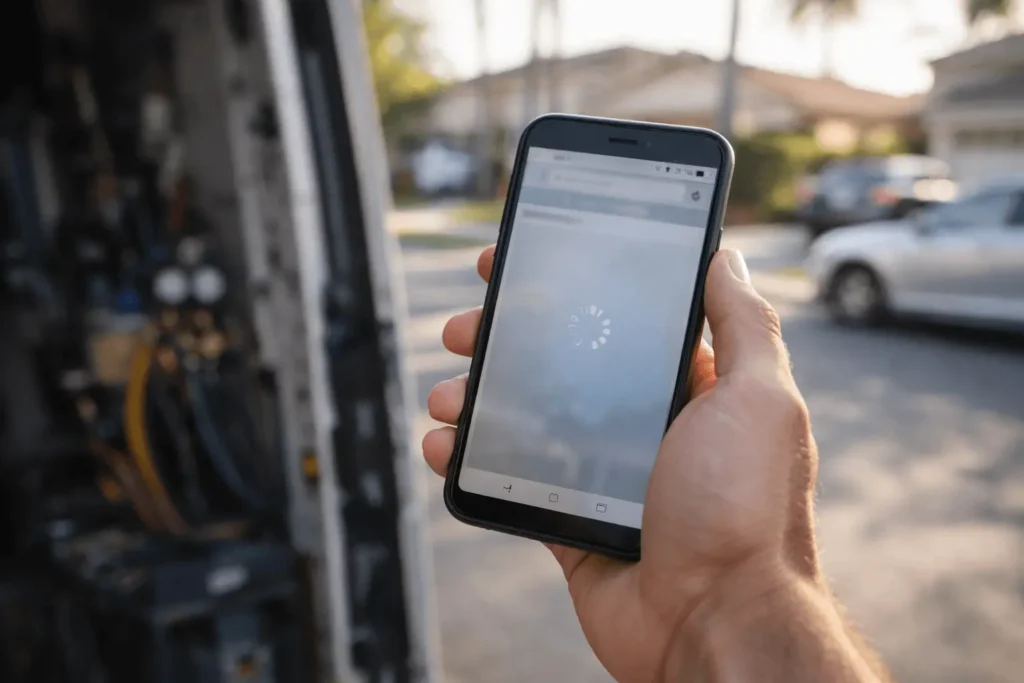 Slow loading HVAC website on mobile phone in San Jose